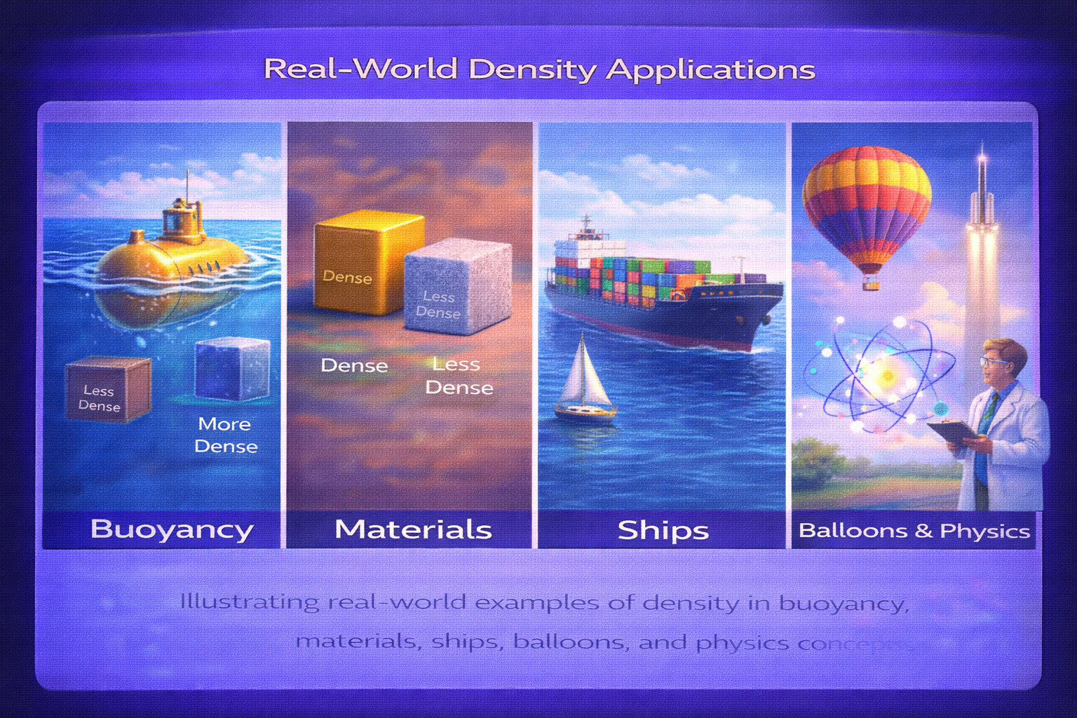 Real world density applications buoyancy materials ships balloons physics examples